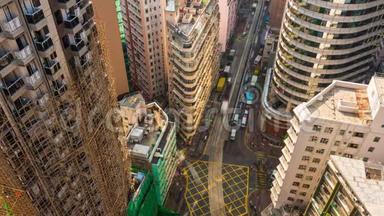 天香港摩天大楼屋顶，街景4k时光流逝